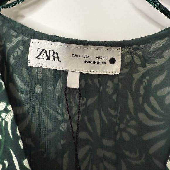 NWT Zara Printed Midi‎ Dress Green Large - Picture 4 of 12